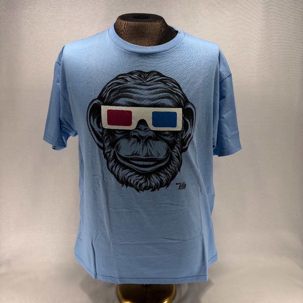 Collectable Ames Bros Graphic Ape 3D Glasses Blue T-Shirt XL